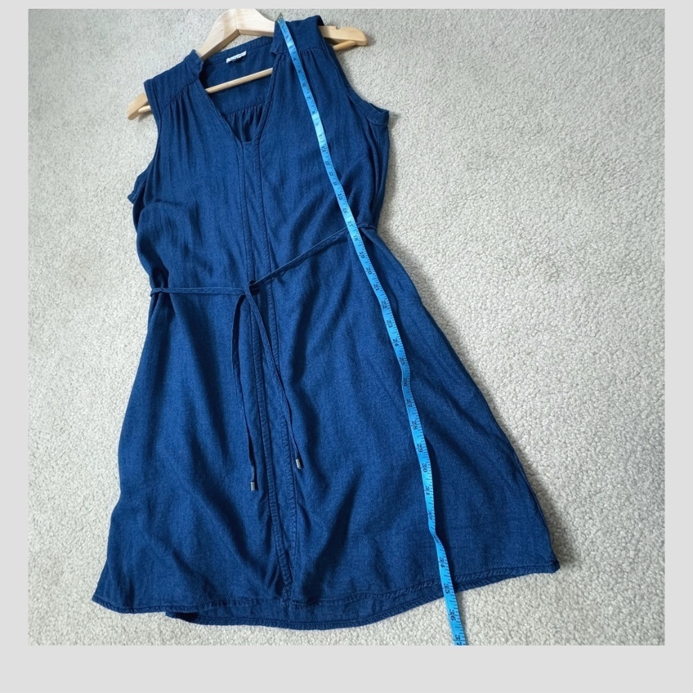 Splendid Willow Dress Tie Waist Dress Sleeveless Dark Washed Navy Blue V Neck - Picture 11 of 15